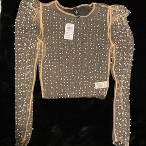 Sequin & Pearl Mesh Top